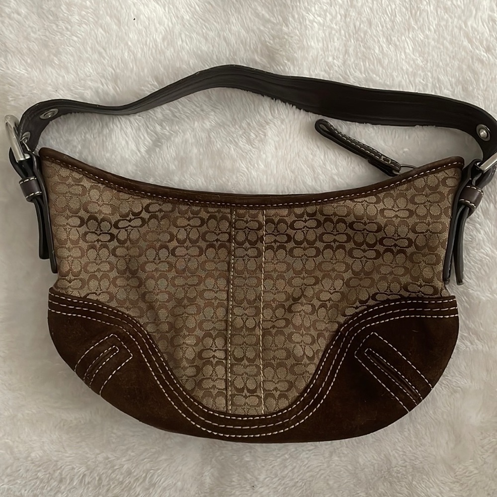 Coach Brown Small C Shoulder bag Suede and Canvas